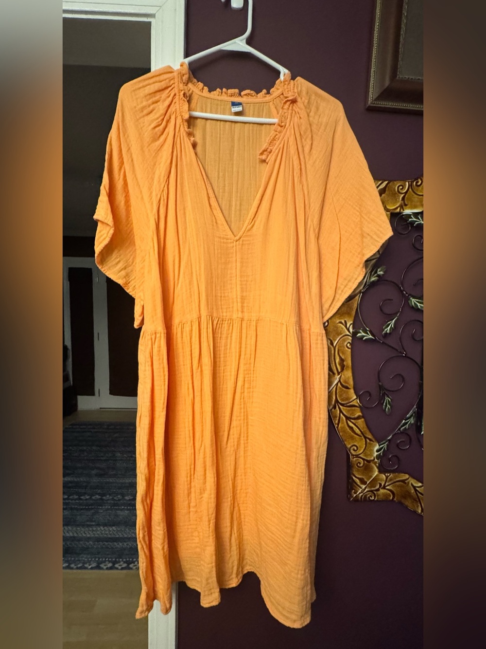 Old Navy Peach-Orange V-Neck Gauze Dress
